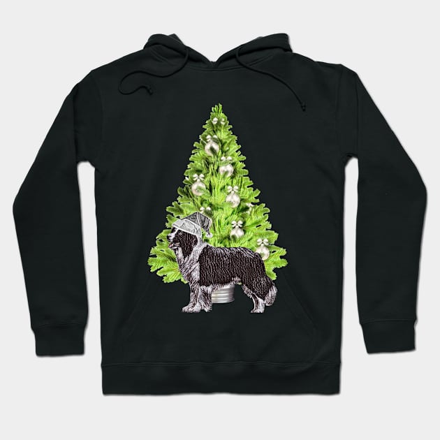 Border Collie Dog Christmas scene with Christmas tree and Santa hat Hoodie by NikkiBear67